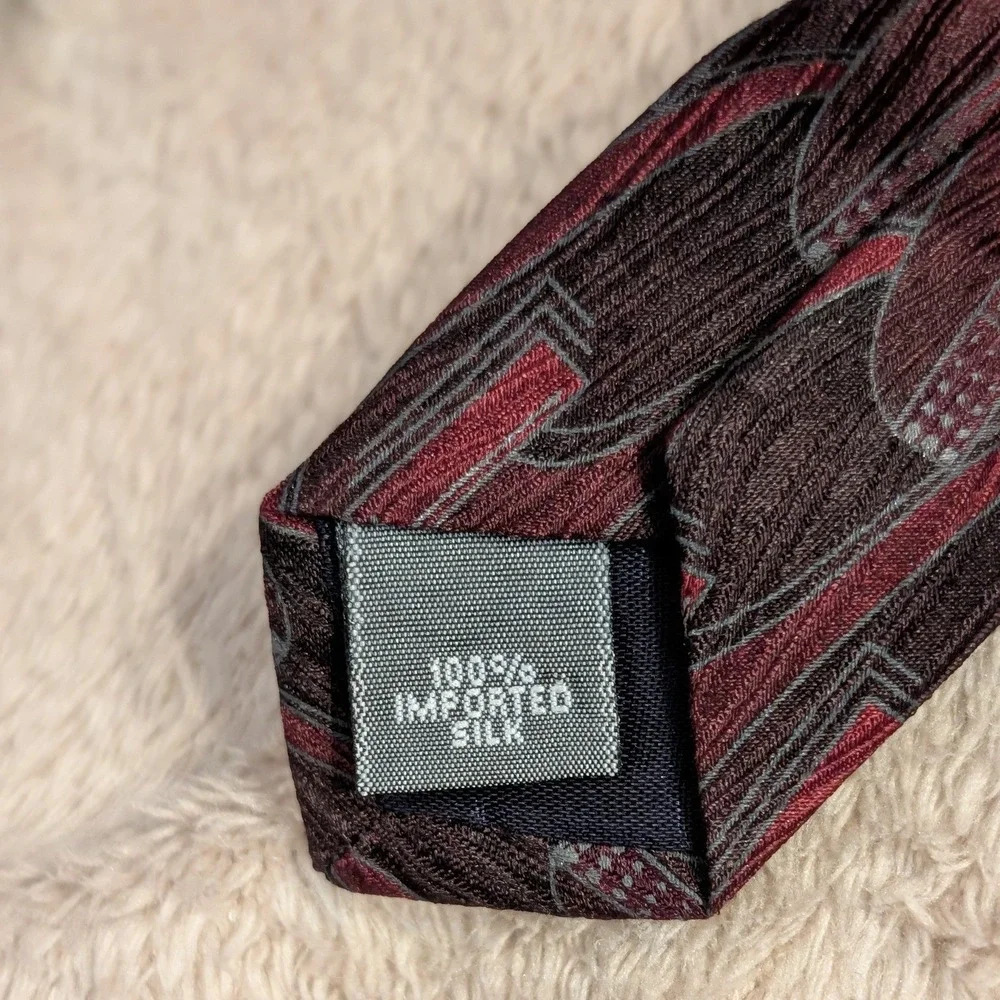 Zylos George Machado Silk Tie Set Geometric Abstract Blue Burgundy Red OS